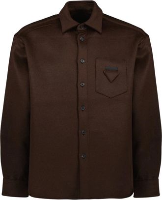 Prada Overhemden, Heren, Bruin, L, Wol, Wollen overhemd