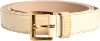 Prada Beige Leather Logo Waist Women Gold Metal Buckle Womens Belt (Pre-Owned)