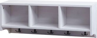 Hhg Hhg - Estanter&iacute;a De Pared 412, Perchero Perchero De Pared Estanter&iacute;a, 3 Compartimentos 5 Ganchos 30x80x20cm Madera, Blanco, Shabby