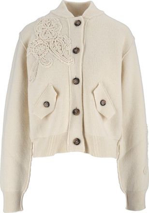 Ermanno Scervino Knitted Cropped Decorative Appliques Bomber Jacket