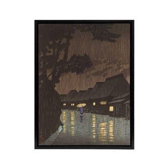 Artery8 Hasui Rain At Maekawa Sochu Framed Canvas Japanese Wall Art Print in Brown | Size: W24 x H32