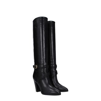 Celine Womens Black Leather High Heel Boots