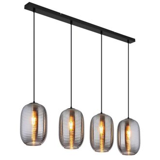 Netlighting Jefrey Bar Pendant Ceiling Light Matt Black Smoke Glass Shade 4x E27