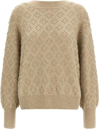 Agnona Truien & Vesten, Dames, Beige, S, Kasjmier, Trui met ronde hals