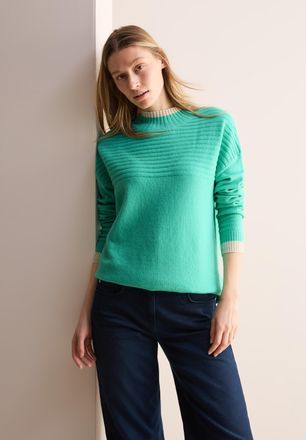 Cecil Stehkragenpullover CECIL, Damen, Gr. L (42), gr&uuml;n (aventurine gr&uuml;n), Strick, Obermaterial: 37% Baumwolle, 34% Polyacryl, 26% Polyester, 3% Elasthan, R