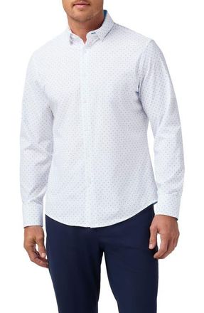 Mizzen+Main Leeward Trim Fit Neat Dot No Tuck Button-Up Shirt in Navy Stacked Geo at Nordstrom, Size Xx-Large