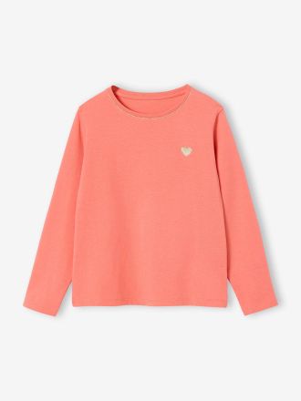 Vertbaudet M&auml;dchen Shirt mit Glitzerherz und Recycling-Baumwolle BASIC koralle