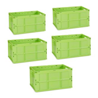 Relaxdays Relaxdays 5 Cajas Transporte Profesionales, Cestas Plegables Resistentes, Pl&aacute;stico Duradero, 60 Litros, Verde