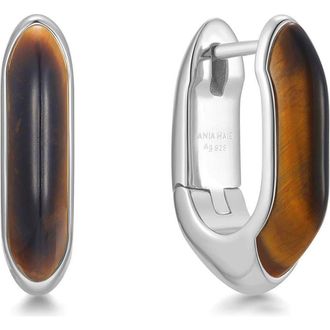 Ania Haie Tigers Eye Huggie Hoop Earrings in Silver at Nordstrom