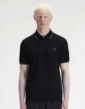 Fred Perry Mens Fred Perry Mens Twin Tipped Signature Polo Shirt - Black/Field Green T44 - Size: 40