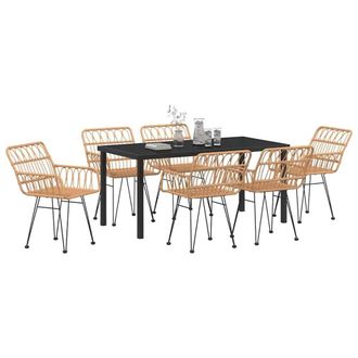 Berkfield Home Sturdy 7 Piece Garden Dining Set Brown Poly Rattan in Beige