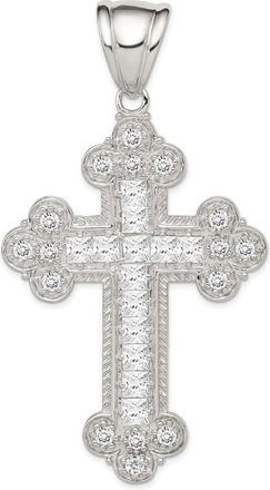 Diamond2Deal Sterling Silver Rhodium-plated Cubic Zirconia Budded Cross Pendant