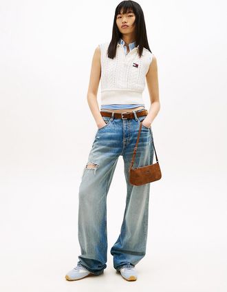 Tommy Hilfiger Womens Tommy Jeans Distressed Straight Jean - Denim Medium - 25W x LongL