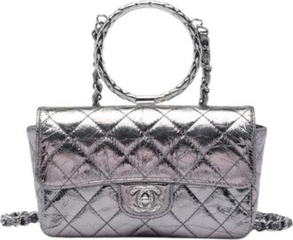 Chanel Pre-owned Metallic Quilted Satchel - Dames - Vintage Handtas - Grijs - ONE Size - Leer - Vintage
