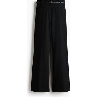 H&M Flared Belted Trousers in Black at Nordstrom, Size 18