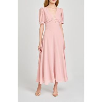 Wayf Juliana Short Sleeve A-Line Midi Dress in Pink at Nordstrom, Size X-Small