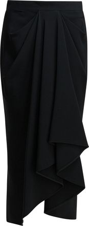 Givenchy Womens Draped Crepe Cady Midi Skirt - Black viscose - Size EU 38 (Womens)