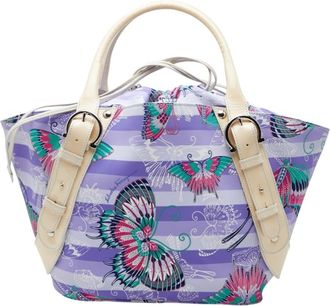 Ferragamo Beige Purple Nylon Patent Leather Handbag Tote Bag (Pre-Owned)
