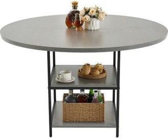 OEM Mesa De Comedor Redonda 120 Cm De Madera Para 2-4 Personas Mesa Moderna Para El Ocio Con Estante De Almacenamiento Y Patas De Metal Para Oficina, Coci