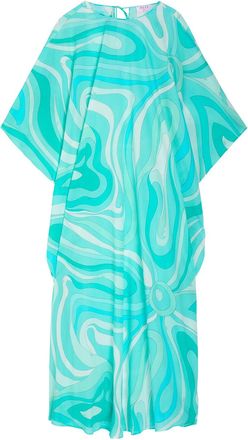 Pucci Printed Cotton Kaftan - Turquoise - One Size
