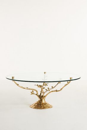 Anthropologie Tree Glass Top Coffee Table