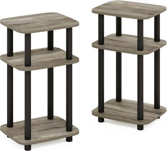 Furinno Just 3-Tier Turn-N-Tube Curve End Table, Side Table, 2-Pack, French Oak/Black