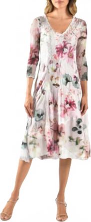 Komarov Floral Print Charmuese Dress In Blush Plumes