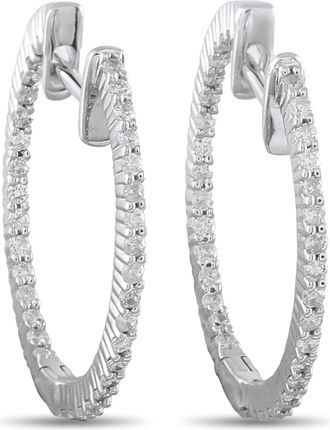Luxury Bazaar 14K White Gold 0.55ct Diamond Inside-Out Hoop Earrings AER-14260-R