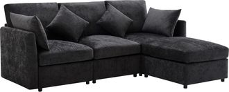 STILVORA Sof&aacute; Esquinero Convertible 3 Plazas En Chenilla Con Puff M&oacute;vil, Asiento Ergon&oacute;mico Y 4 Cojines, Gris