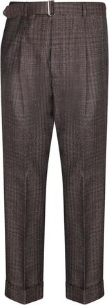 Officine G&eacute;n&eacute;rale Broeken, Heren, Bruin, L, Wol, Broek met riem en ruitdessin