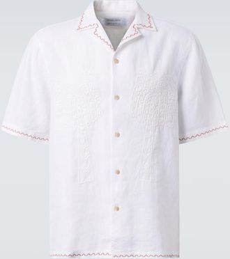 Frescobol Carioca Camicia bowling Flavio in lino con ricamo