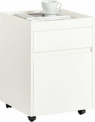 SoBuy Sobuy - Mesita de Noche con 2 Cajones Mesa Auxiliar Mobiliario de Salón Moderno con 4 Ruedas L40xP40xH54 cm FBT121-W es