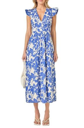 English Factory Print Tie Back Midi Dress in Blue at Nordstrom, Size X-Small
