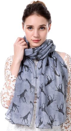 World of Shawls Giraffe Animal Print Womens Scarf Shawl Wrap (Silver with Black)