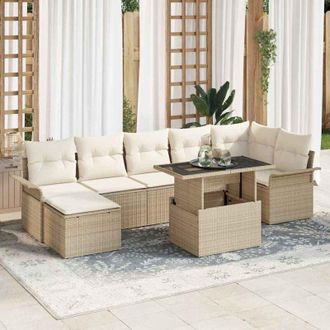 vidaXL Vidaxl - Conjunto De Sof&aacute; De Jard&iacute;n Con Coj&iacute;n 8 Pcs Beige Polirat&aacute;n