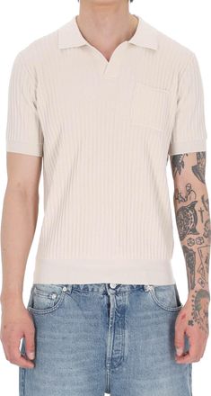 Roberto Collina Ribbed Cotton Open Collar Pocket Polo Shirt