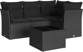 vidaXL Set De Muebles De Jard&iacute;n 5 Pzas Y Cojines Rat&aacute;n Sint&eacute;tico Negro Vidaxl