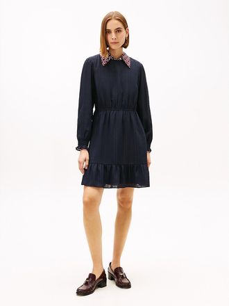 Tommy Hilfiger Womens Check Print Chiffon Mini Dress - Navy - XXL