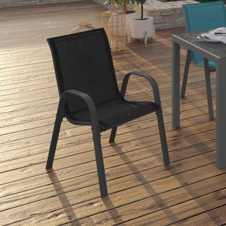 IDMarket Lote De 6 Sillas De Jard&iacute;n Apilables Lyma De Metal Y Textileno En Gris, Negro Y Azul