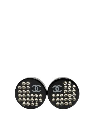 Chanel 2005 CC Resin Crystal Button Clip On Earrings costume earrings - Black