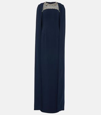 Jenny Packham Embellished cape crêpe gown
