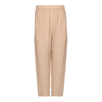 Tela Broeken, Dames, Beige, M, Polyester, Rechte crepon broek met elastische taille