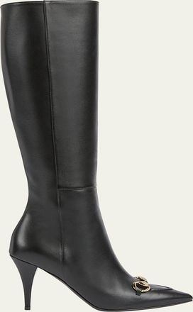 Gucci Erin Nappa Leather Horsebit Knee-High Boots
