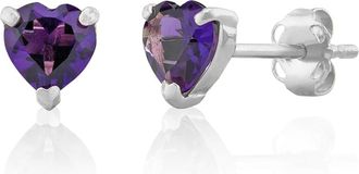MAX + STONE 14K White or Yellow Gold 3 Prong Heart Shape Gemstone Stud Earrings