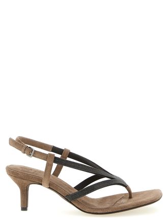 Brunello Cucinelli Beige Lamb Leather Flat Womens Sandals
