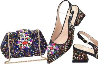 Generic Women Shoes And Bags For Party Shoe In Full Diamond Pointed Toe Pumps