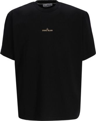 Stone Island Black Logo Embroidered T-shirt