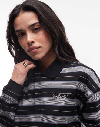 Carhartt Work in Progress Mabel - Polo a maniche lunghe nera a righe-Nero