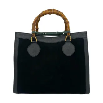 Gucci Black Suede Leather Handbag Tote Bag (Pre-Owned)