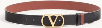Valentino Garavani Cintura Reversibile VLogo Signature In Vitello Lucido 30 Mm Uomo DEEP CARAMEL/NERO 085